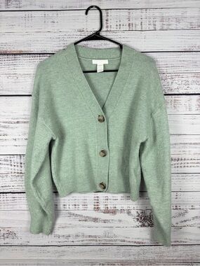 H&M Mint Green Cropped Cardigan Button Front Knit Sweater XS